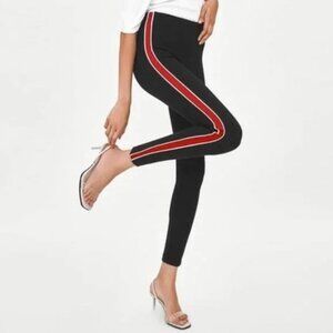 Zara Black Leggings with Red & White Stripe - Size S